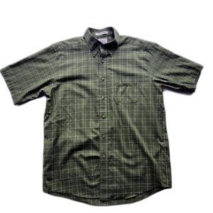 LL Bean Men's Green Short Sleeve Button Down Shirt-Wrinkle-Resistant-100% Cotton